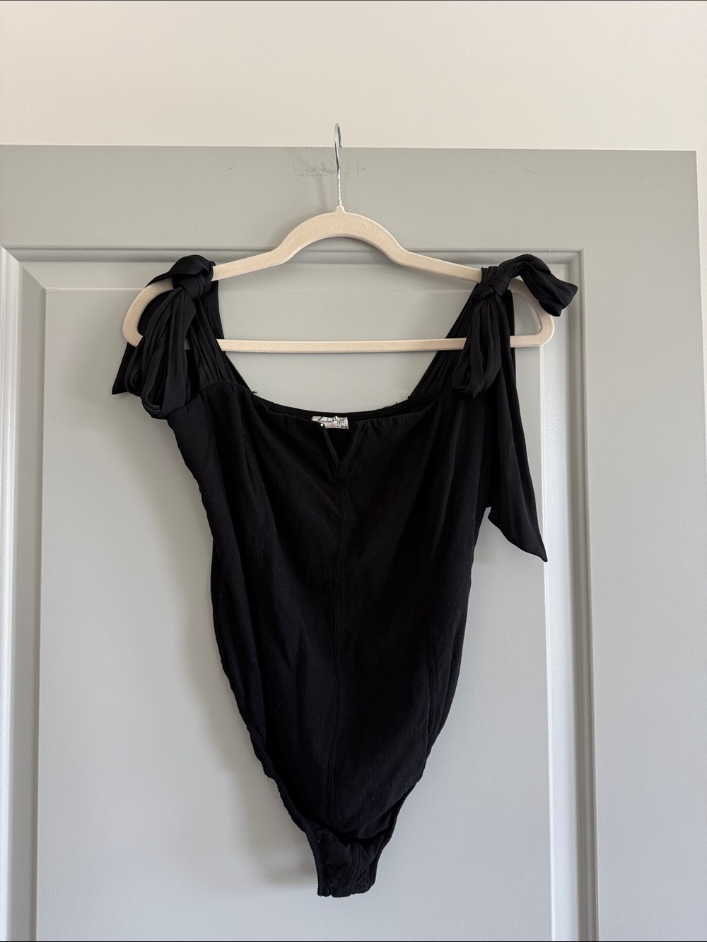 Free People Black Tie-Shoulder Bodysuit